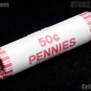 2 Unsearched Bank Wrapped Rolls of 50 Pennies from New Sealed Box Coin Hunting